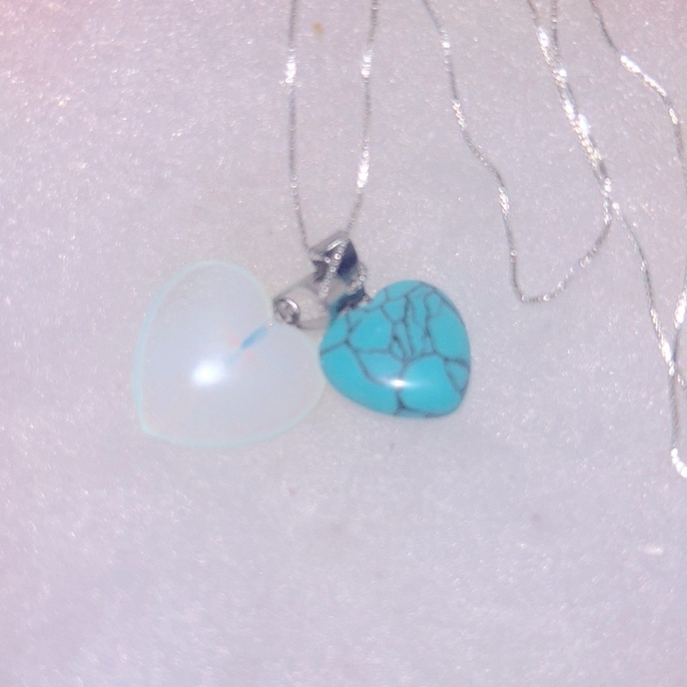 Boho hippie Opalite Crystal and Turquoise heart ❤️ Sterling Silver 16” …